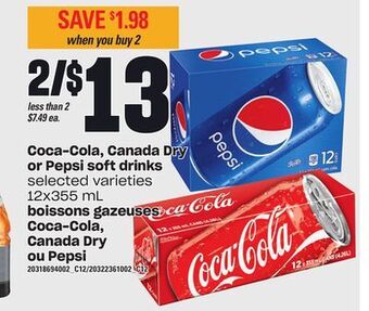 Independent City Market Boissons gazeuses coca-cola, canada dry ou pepsi, 12x355 ml offer