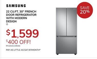 Goemans Appliances Samsung 22 cu. ft. 30 french door refrigerator with modern offer