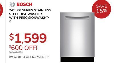 Goemans Appliances Bosch 24 500 series stainless steel dishwasher with precisionwash™ offer
