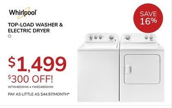 Goemans Appliances Whirlpool top-load washer & electric dryer offer