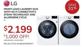 Goemans Appliances Lg front-load laundry duo with wi-fi connectivity, steam technology and allergiene cycle offer