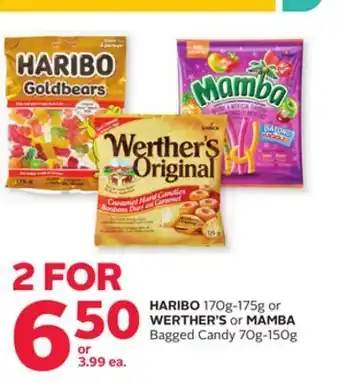 Rexall Haribo 170g-175g or werther's or mamba bagged candy 70g-150g offer
