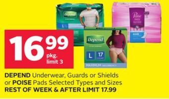 Rexall Depend underwear, guards or shields or poise pads offer