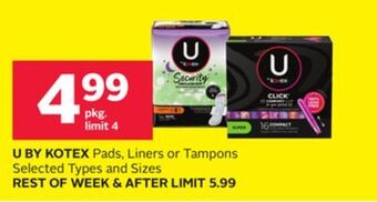 Rexall U by kotex pads, liners or tampons offer