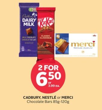 Rexall Cadbury, nestlé or merci chocolate bars offer