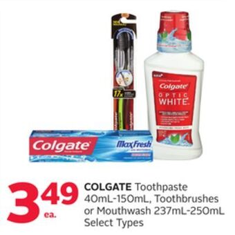 Rexall Colgate toothpaste 40ml-150ml, toothbrushes or mouthwash 237ml-250ml offer