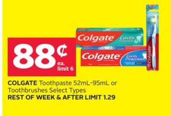 Rexall Colgate toothpaste 52ml-95ml or toothbrushes offer