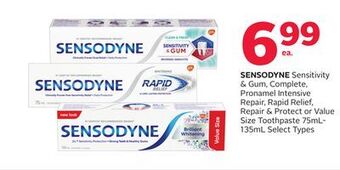 Rexall Sensodyne sensitivity & gum, complete, pronamel intensive repair, rapid relief, repair & protect or value size toothpaste 75m offer