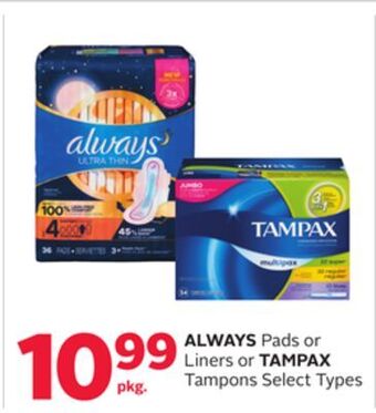 Rexall Always pads or liners or tampax tampons offer
