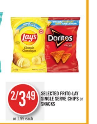 Shoppers Drug Mart Selected frito-lay single serve chips or snacks offer