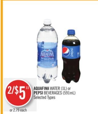 Shoppers Drug Mart Aquafina water (1l) or pepsi beverages (591ml) offer