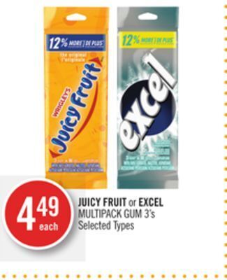 Shoppers Drug Mart Juicy fruit or excel multipack gum offer