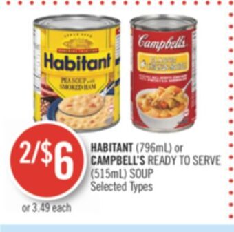 Shoppers Drug Mart Habitant (796ml) or campbell's ready to serve (515ml) soup offer