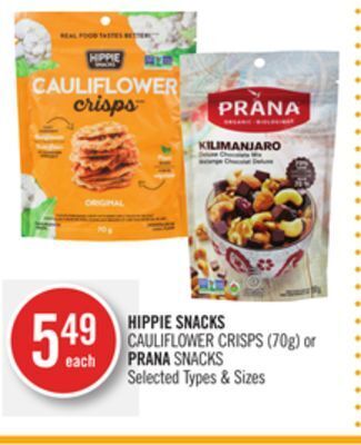 Shoppers Drug Mart Hippie snacks cauliflower crisps (70g) or prana snacks offer