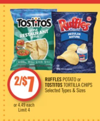 Shoppers Drug Mart Ruffles potato or tostitos tortilla chips offer