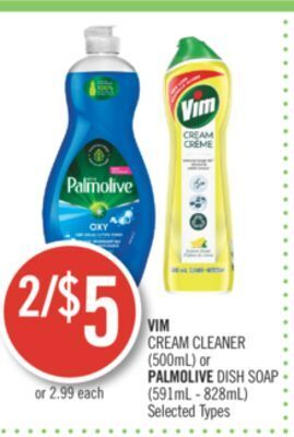 Shoppers Drug Mart Vim cream cleaner (500ml) or palmolive dish soap (591ml - 828ml) offer