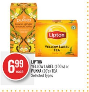 Shoppers Drug Mart Lipton yellow label (100's) or pukka (20's) tea offer