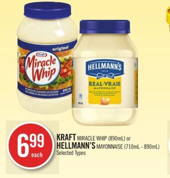 Shoppers Drug Mart Kraft miracle whip (890ml) or hellmann's mayonnaise (710ml - 890ml) offer