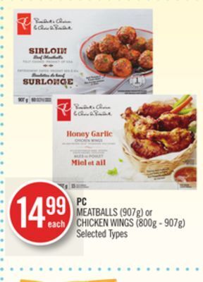 Shoppers Drug Mart Pc meatballs (907g) or chicken wings (800g - 907g) offer