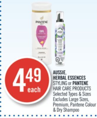 Shoppers Drug Mart Aussie, herbal essences styling or pantene hair care products offer