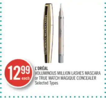 Shoppers Drug Mart L'oréal voluminous million lashes mascara or true match magique concealer offer