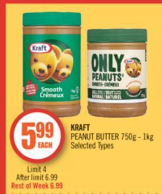 Shoppers Drug Mart Kraft peanut butter 750g - 1kg offer