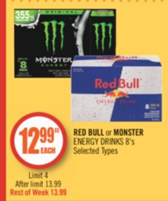 Shoppers Drug Mart Red bull or monster energy drinks offer