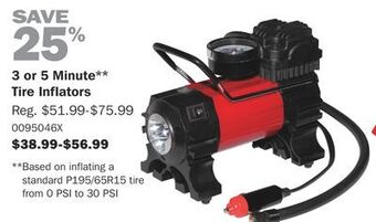 PartSource 3 or 5 minute tire inflators offer