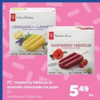 Real Canadian Superstore PC raspberry hibiscus or lavender lemonade ice pops 6's offer