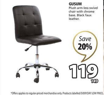 JYSK Gusum plush arm-less swivel chair with chrome base offer