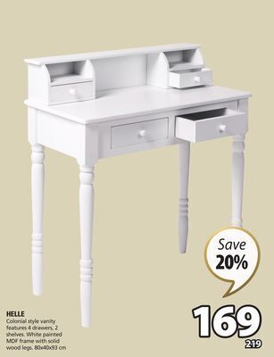 JYSK Helle colonial style vanity features 4 drawers, 2 shelves offer
