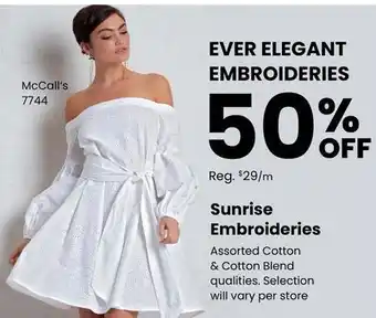 Fabricland Sunrise embroideries offer