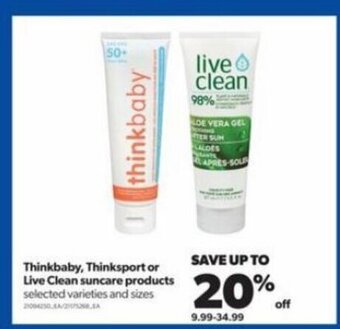 Real Canadian Superstore Thinkbaby, Thinksport or Live Clean suncare products offer