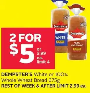 Rexall Dempster's white or 100% whole wheat bread offer