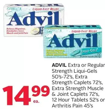 Rexall Advil extra or regular strength liqui-gels, extra strength caplets, extra strength muscle & joint caplets, 12 hour tablets or offer