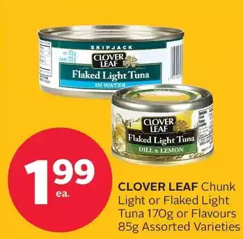 Rexall Clover leaf chunk light or flaked light tuna or flavours offer