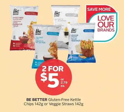Rexall Be better gluten-free kettle chips or veggie straws offer