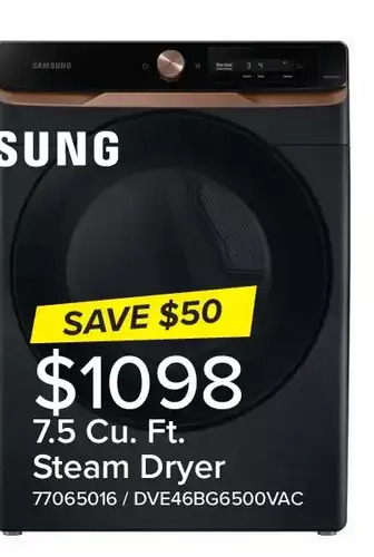 Leon's Samsung 7.5 cu. ft. steam dryer offer