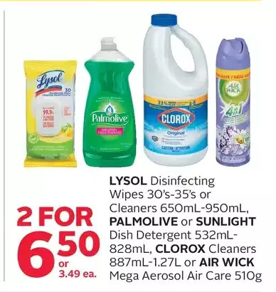 Rexall Lysol disinfecting wipes or cleaners, palmolive or sunlight dish detergent, clorox cleaners or air wick mega aerosol air care offer