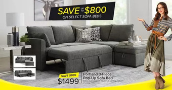 Leon's Portland 3-piece pop-up sofa bed offer
