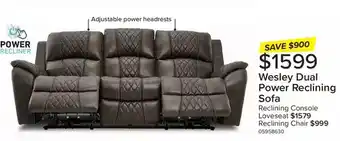 Leon's Wesley dual power reclining sofa | reclining console loveseat | reclining chair offer