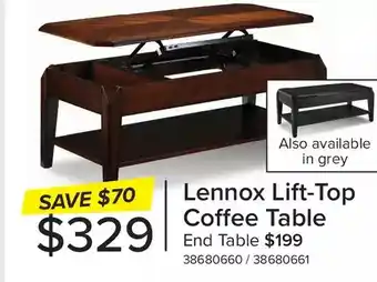 Leon's Lennox lift-top coffee table | end table offer