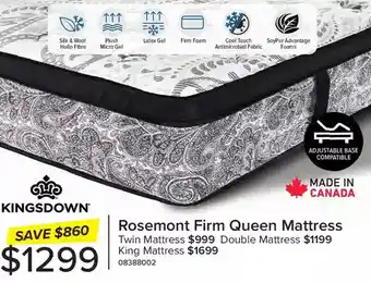 Leon's Kingsdown rosemont firm queen mattress | twin mattress | double mattress | king mattress offer