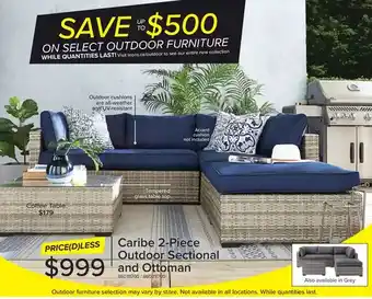 Leon's Caribe 2-piece outdoor sectional and ottoman | coffee table offer