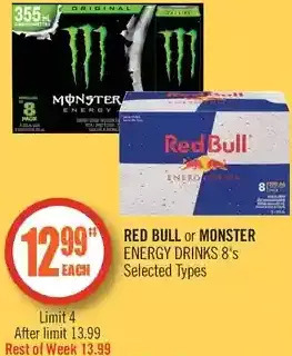Shoppers Drug Mart Red bull or monster energy drinks offer