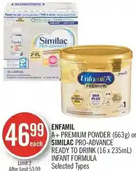 Shoppers Drug Mart Enfamil a+ premium powder or similac pro-advance ready to drink infant formula offer