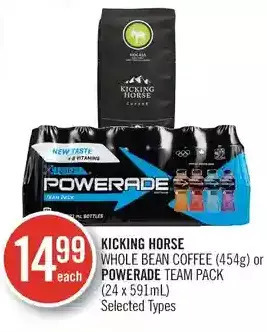 Shoppers Drug Mart Kicking horse whole bean coffee or powerade team pack offer