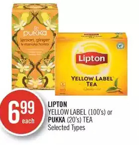 Shoppers Drug Mart Lipton yellow label or pukka tea offer