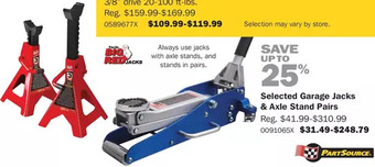 PartSource Selected garage jacks & axle stand pairs offer
