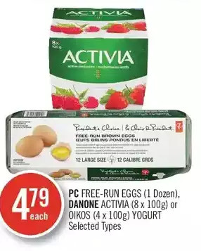Shoppers Drug Mart Pc free-run eggs, danone activia or oikos yogurt offer